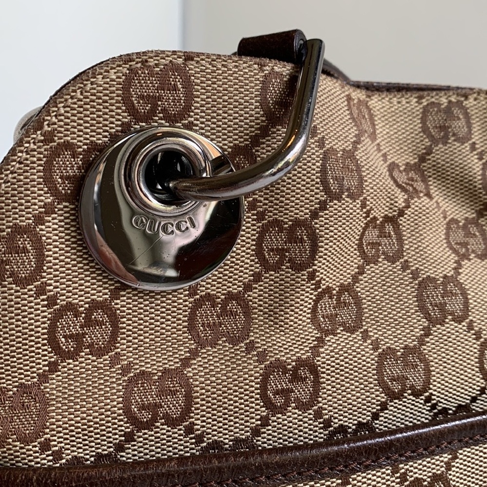 Gucci GG Tote Shoulder Bag! Canvas Leather.